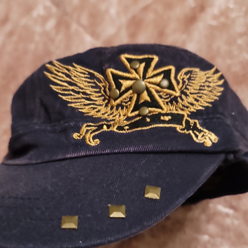 Men's Cadet Cap Black Studded & Embroidered Designs